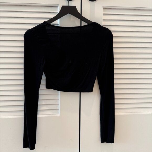 ARE YOU AM I Cropped U Neck Long Sleeve T Shirt - Picture 2 of 3